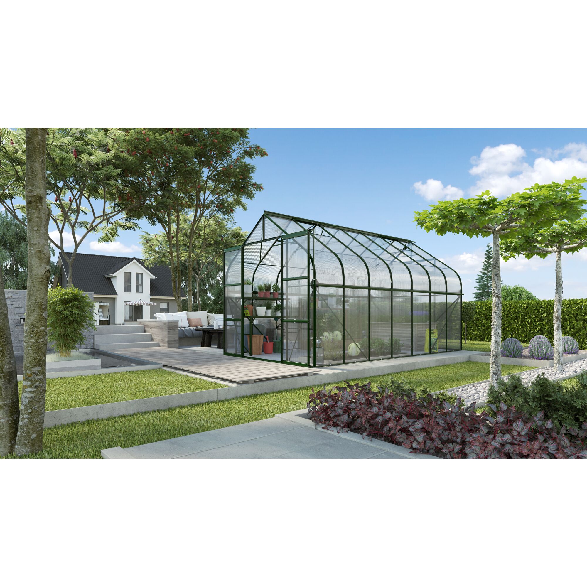 Gewächshaus Diana 11500 HKP 4mm smaragd im Garten
