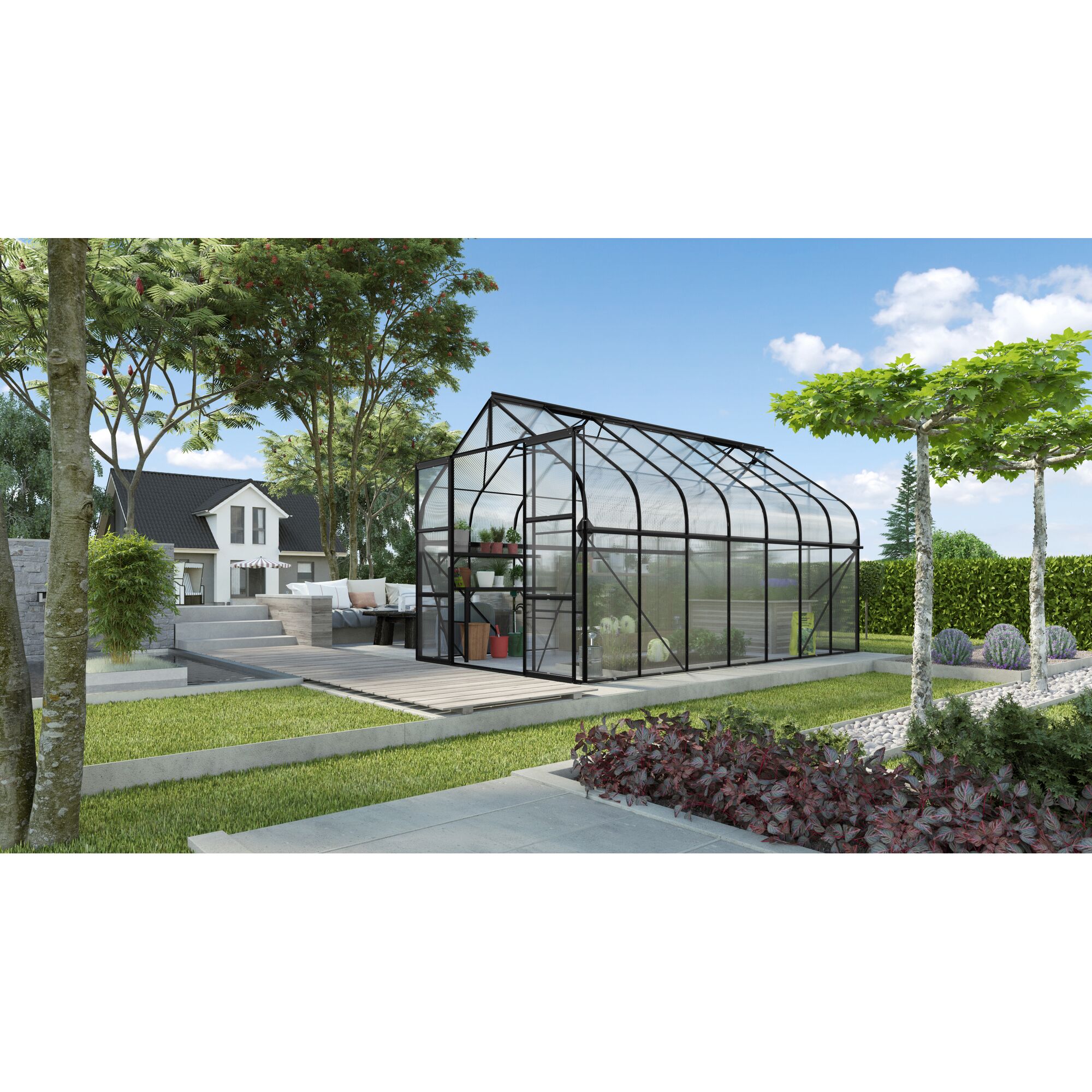 Gewächshaus Diana 11500 HKP 4mm schwarz im Garten