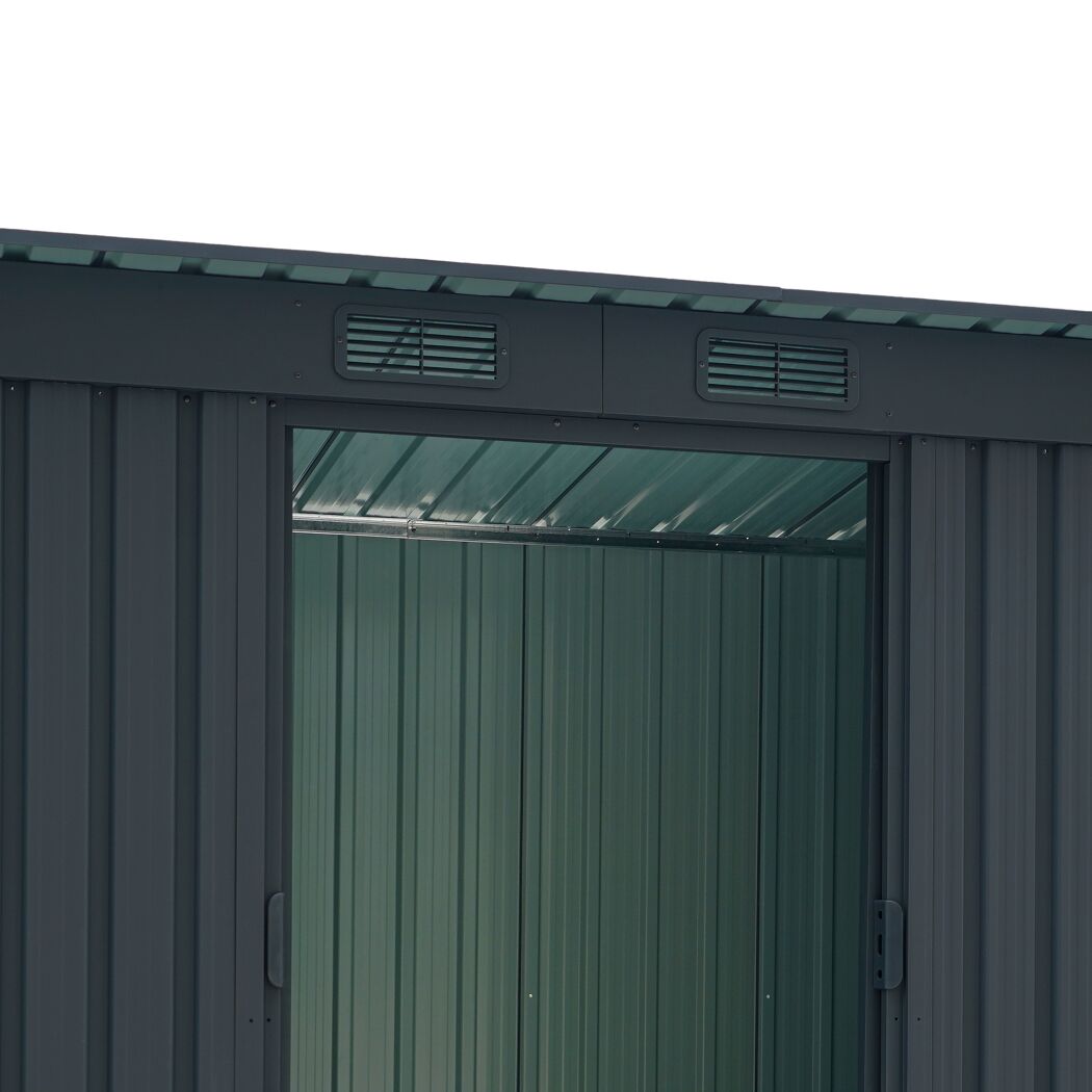 Metallgerätehaus anthrazit geöffnet