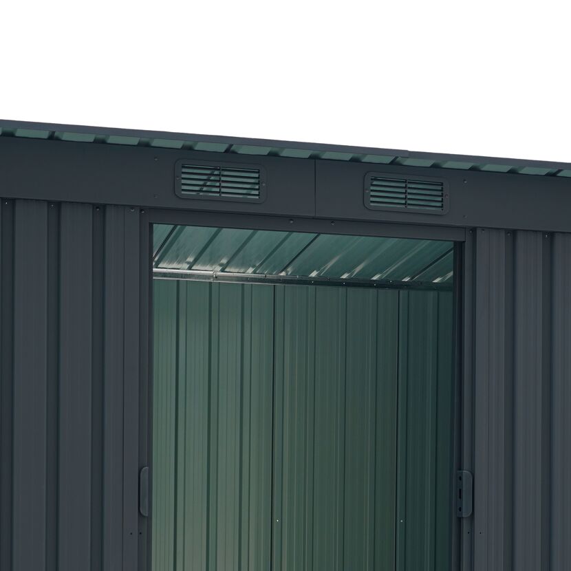 Metallgerätehaus anthrazit geöffnet