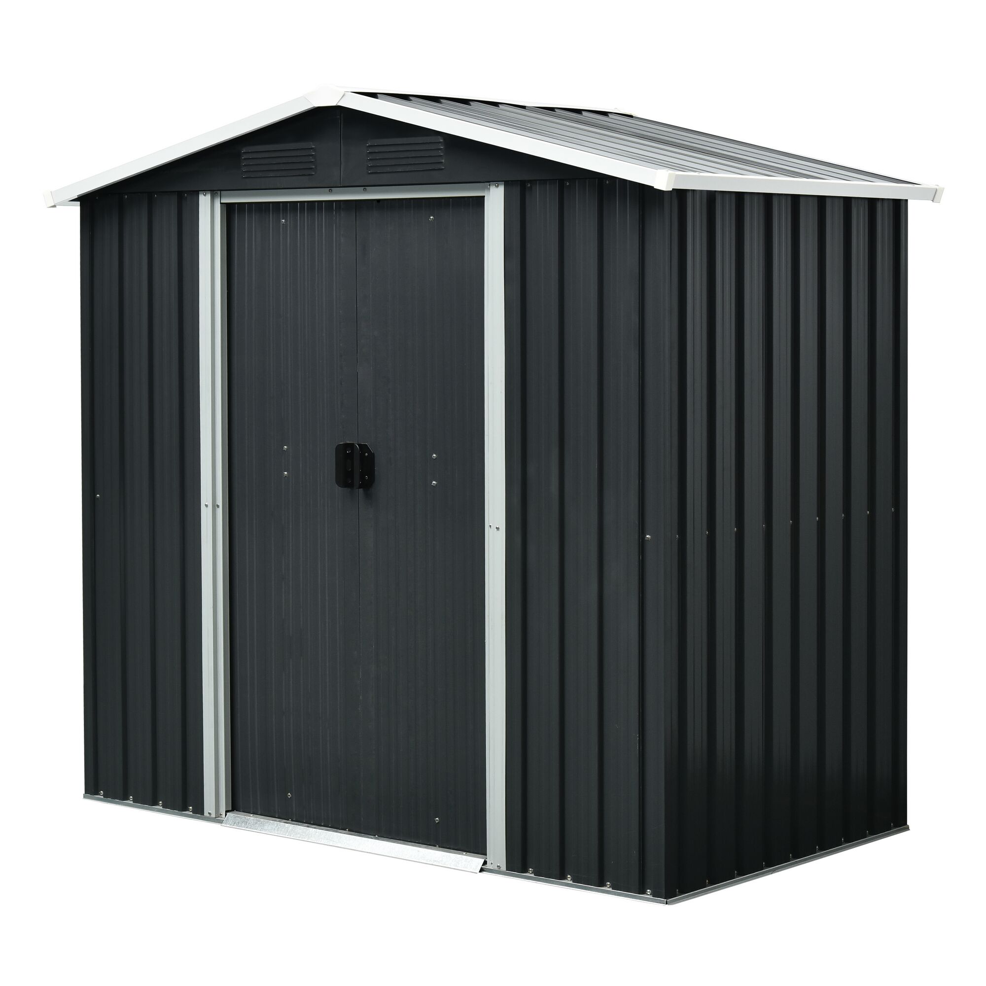 Anthrazitfarbenes Metallgerätehaus Düsseldorf II