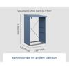 Blaues Kaminholzregal mit den Maßen 1,227 x 1,025 x 1,980 mm