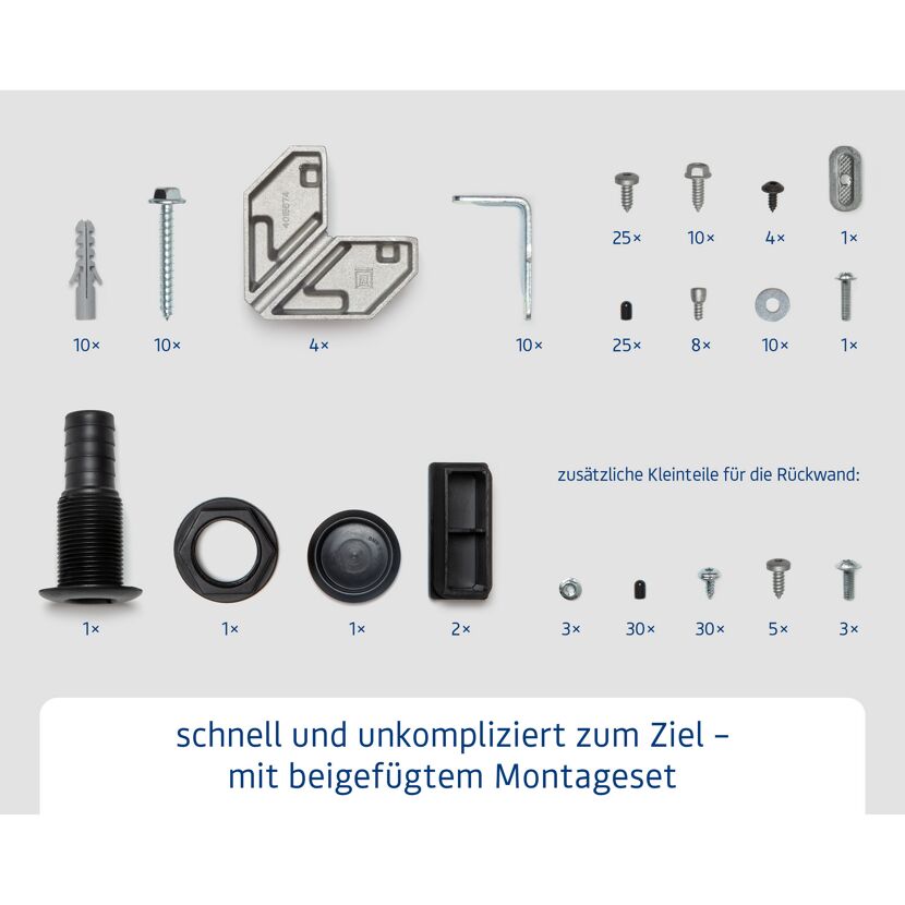 Montageset mit Schrauben, Dübeln und Winkeln