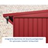 rote Dachrinne mit Schlauchanschluss