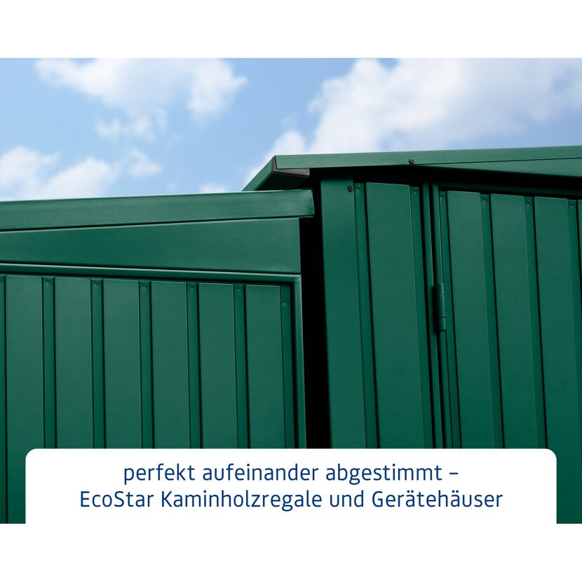 EcoStar Kaminholzregal und Gerätehaus grün