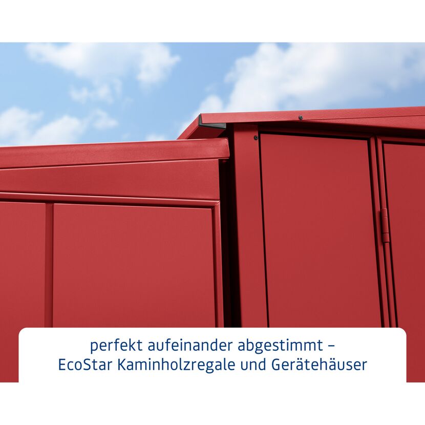EcoStar Kaminholzregal und Gerätehaus rot