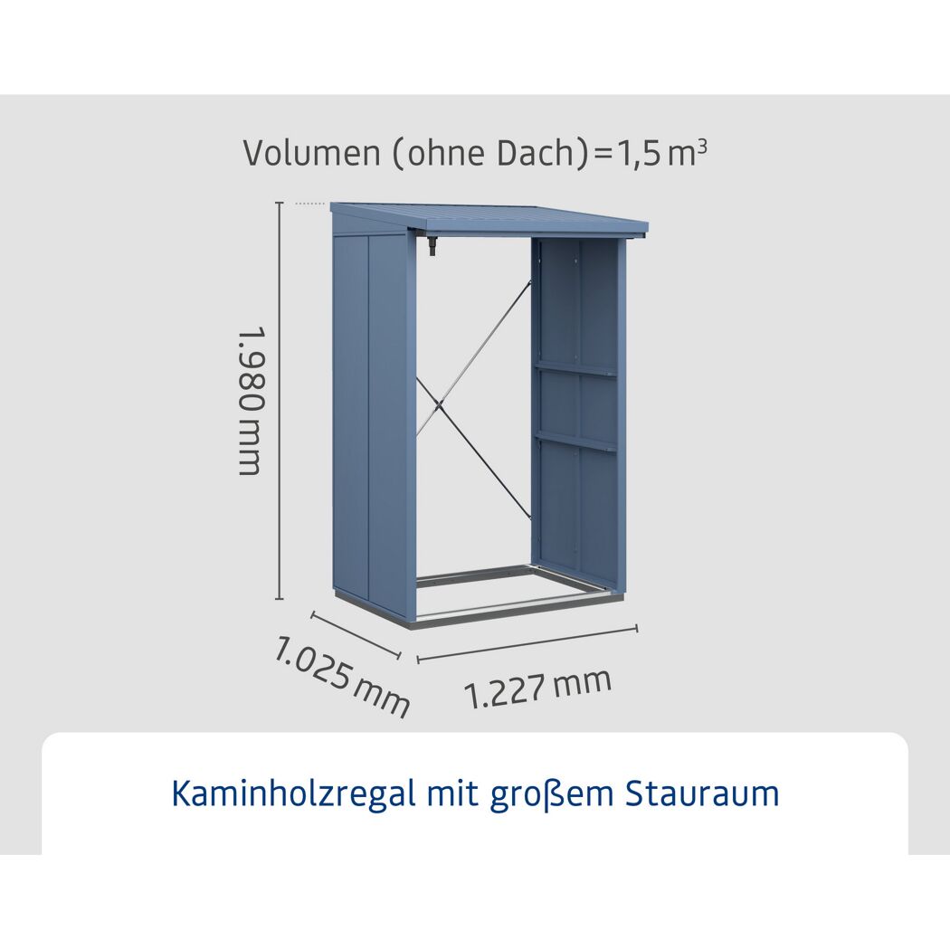 Kaminholzregal 'Elegant Typ 1' taubenblau 122,7 x 198 x 102,5 cm