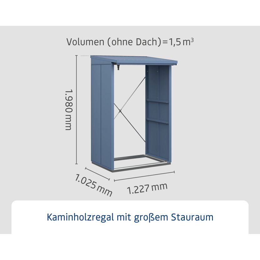 Kaminholzregal 'Elegant Typ 1' taubenblau 122,7 x 198 x 102,5 cm