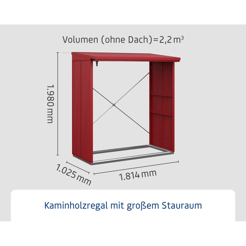 Kaminholzregal 'Elegant Typ 2' purpurrot 102,5 x 181,4 x 198 cm