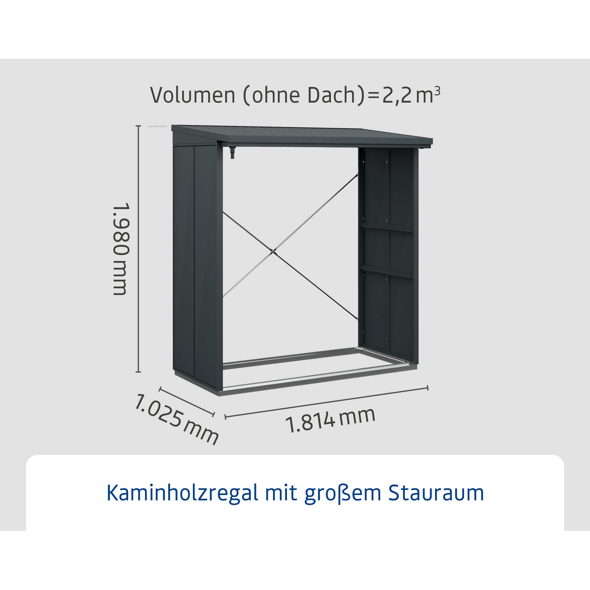 Kaminholzregal 'Elegant Typ 2' anthrazitgrau 102,5 x 181,4 x 198 cm + product picture