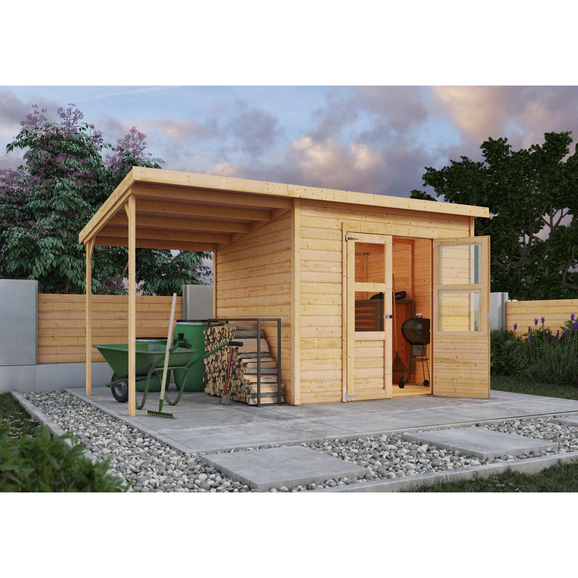 Gartenhaus-Set 'Berseburg 4' Fichtenholz naturbelassen 219 x 370 x 214 cm