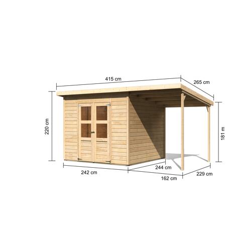 4. Bild von Gartenhaus-Set 'Berseburg 6' Fichtenholz naturbelassen 219 x 400 x 240 cm