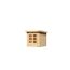 Kleiner Holzpavillon mit Doppeltür und Fenstern.