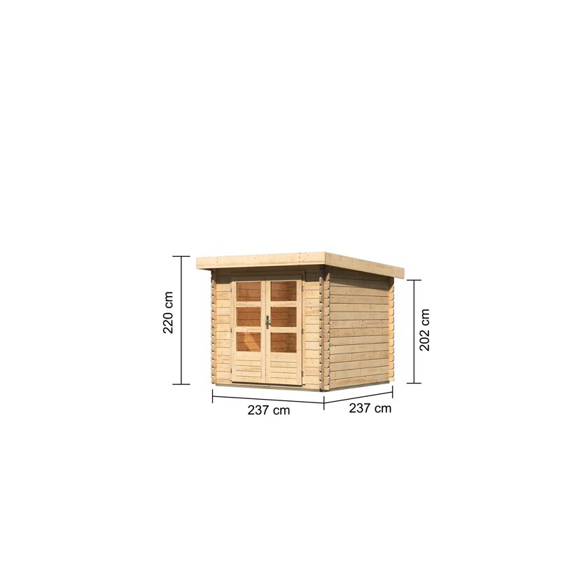 Kleines Gartenhaus aus Holz mit Doppeltür und Maßen