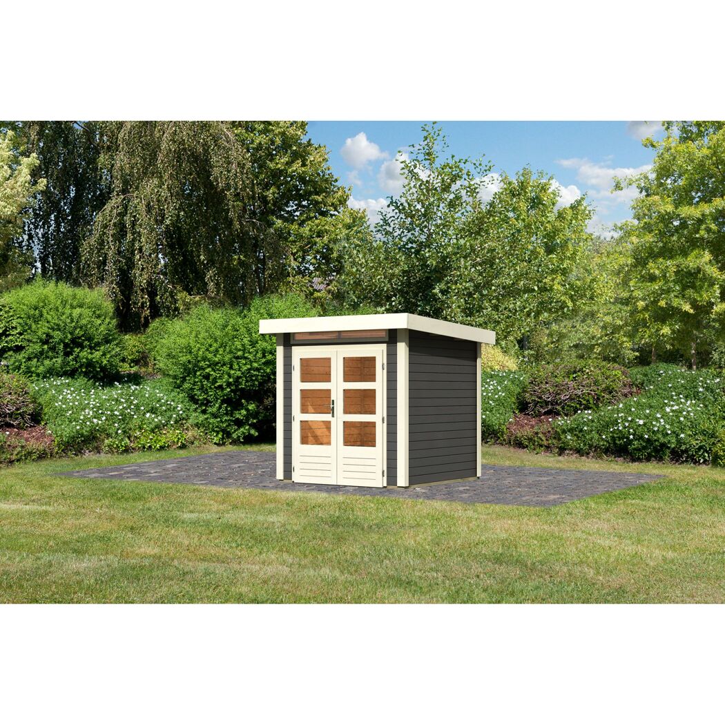Gerätehaus GH Landern 1 terragrau im Garten