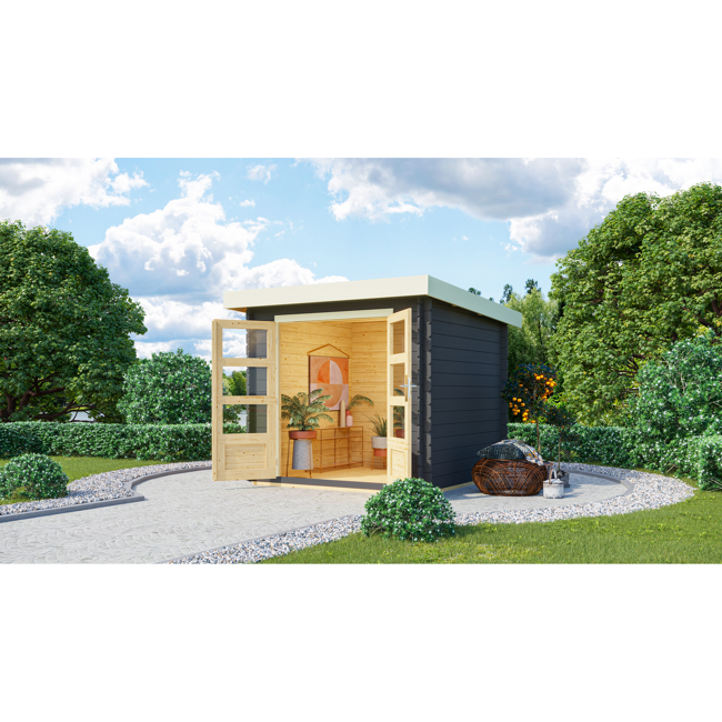 Bild von Gartenhaus 'Kastrup 2' Fichtenholz anthrazit 220 x 237 x 237 cm