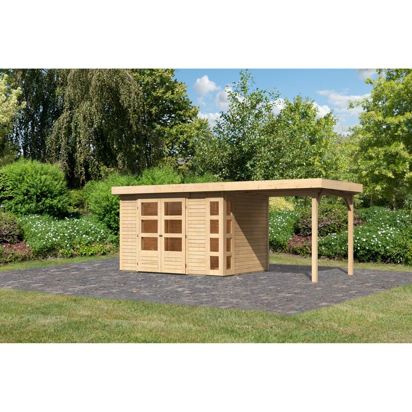 Gartenhaus aus Holz mit Anbaudach