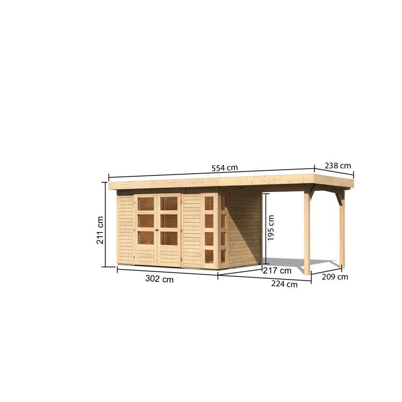 Gartenhaus aus Holz mit Überdachung und Maßen