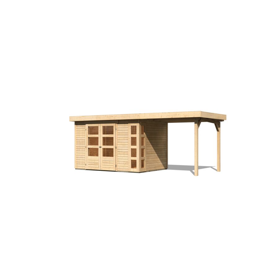 Gartenhaus aus Holz mit angebauter Überdachung