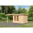 Gartenhaus aus Holz mit überdachtem Anbau
