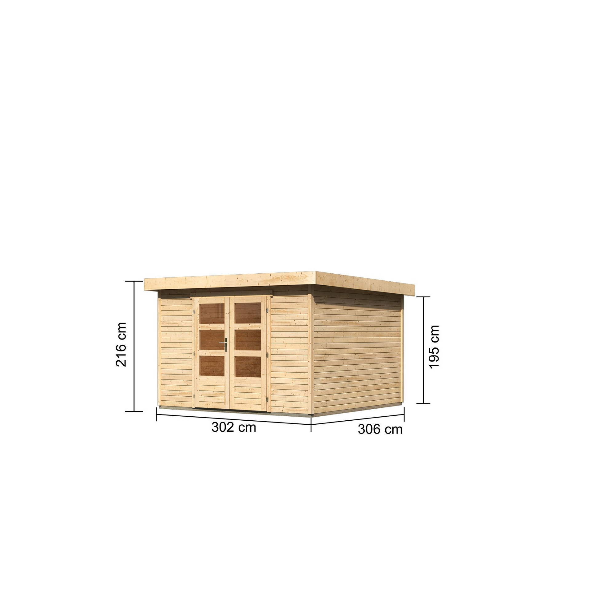 Gartenhaus aus Holz mit Doppeltür und Maßen