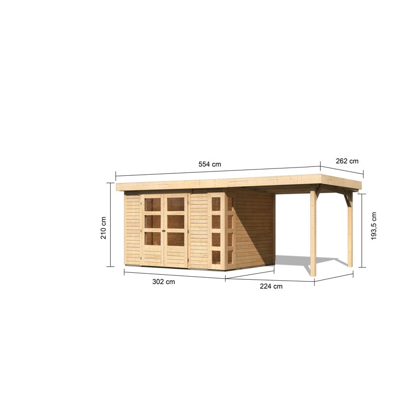 Gartenhaus aus Holz mit Anbaudach und Maßen