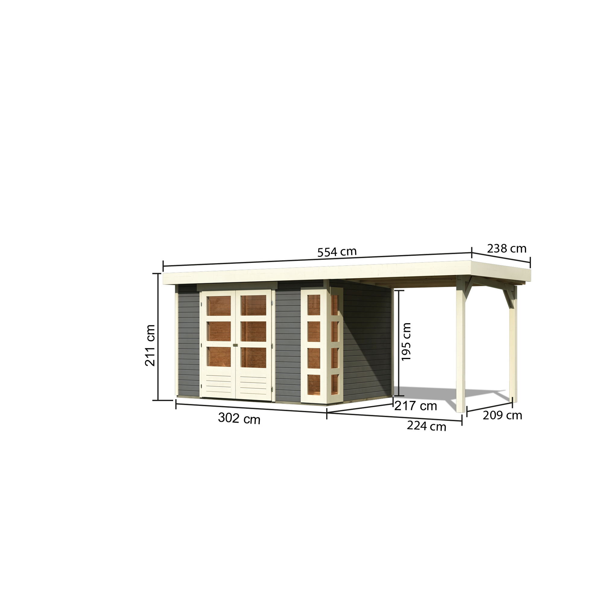 Gartenhaus-Set 'Terko 4' Fichtenholz terragrau 211 x 522 x 217 cm