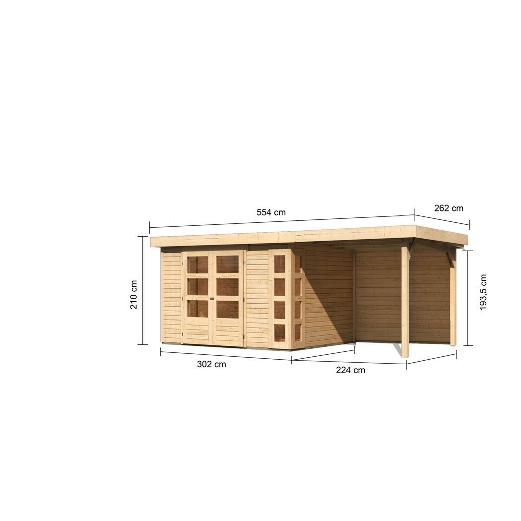 Holz-Gartenhaus mit Überdachung und Maßen