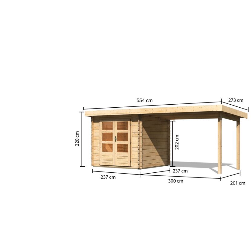 Gartenhaus aus Holz mit Anbaudach und Maßen