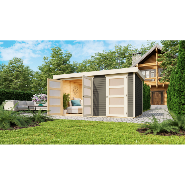 Bild von Gartenhaus 'Tühlentrup 2' Fichtenholz terragrau 211 x 404 x 246 cm