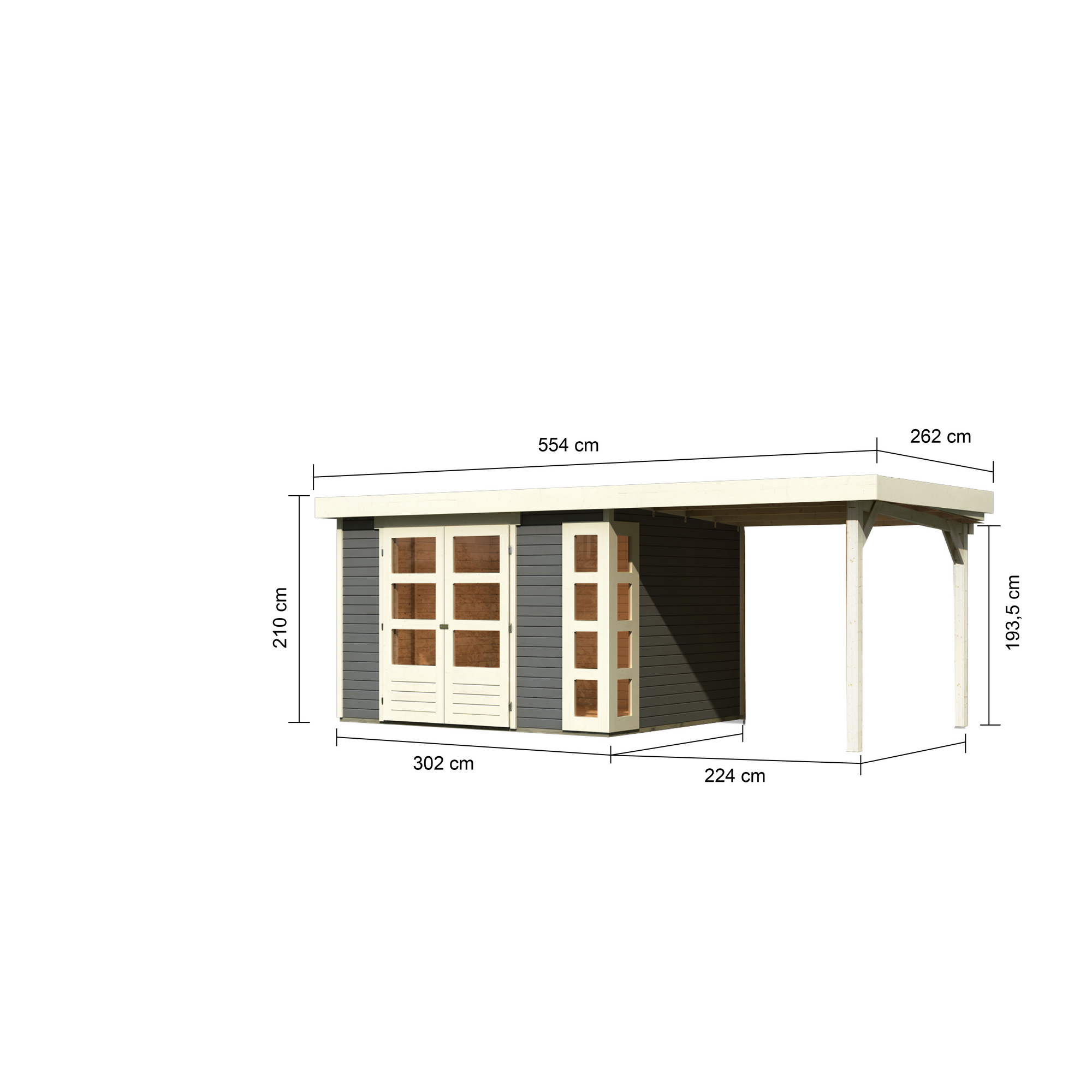 Gartenhaus-Set 'Terko 5' Fichtenholz terragrau 210 x 522 x 246 cm + product picture