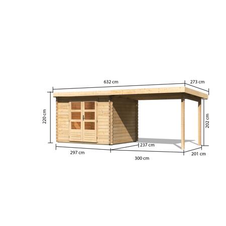 3. Bild von Gartenhaus-Set 'Kastrup 3' Fichtenholz naturbelassen 220 x 579 x 237 cm