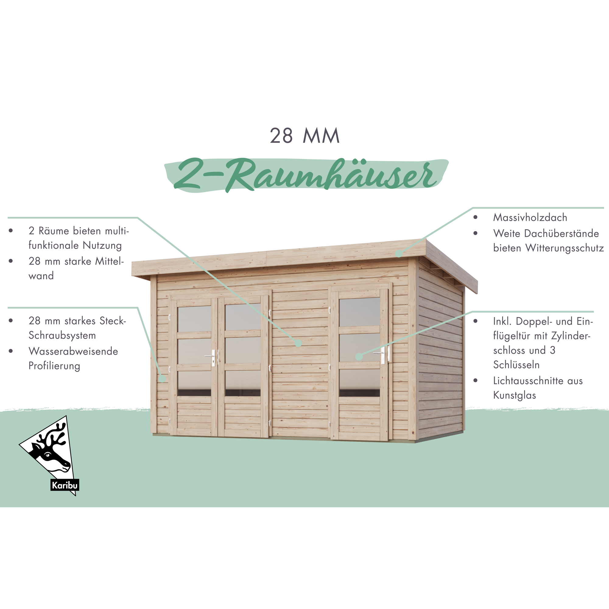 Gartenhaus 'Mintrup' Fichtenholz naturbelassen 230 x 364 x 244 cm