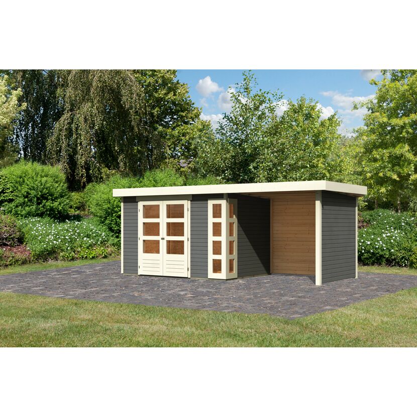Gartenhaus mit überdachtem Anbau