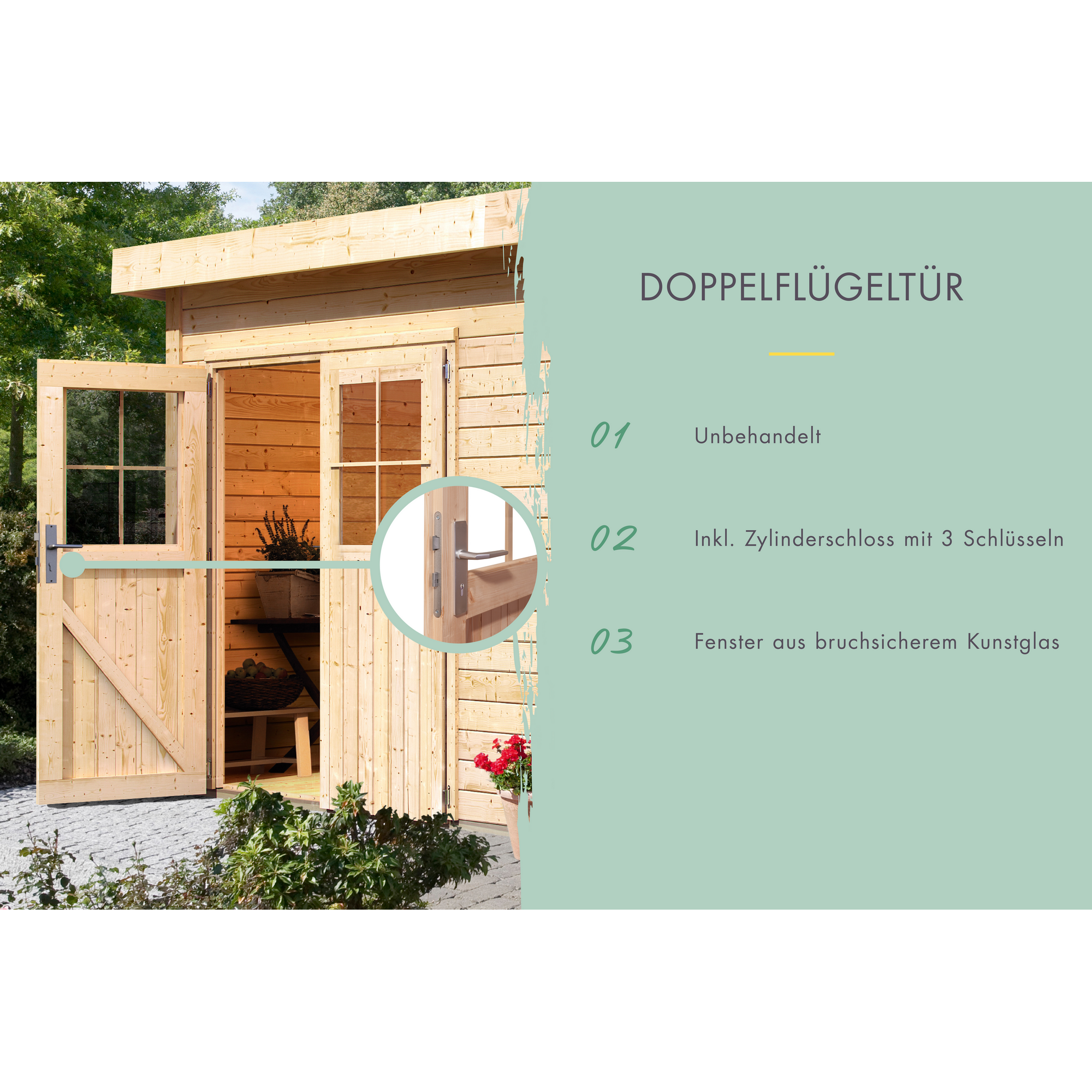 Gartenhaus 'Wattrup' Fichtenholz naturbelassen 230 x 424 x 274 cm + product picture