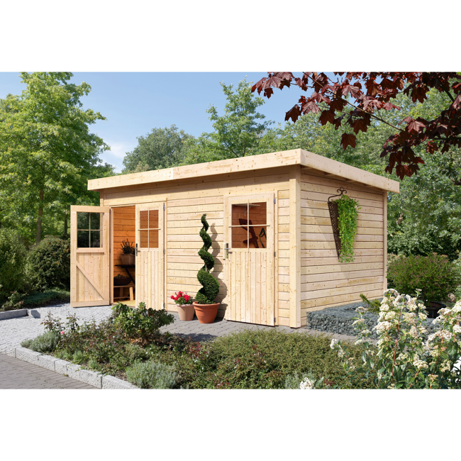 Bild von Gartenhaus 'Wattrup' Fichtenholz naturbelassen 230 x 424 x 274 cm