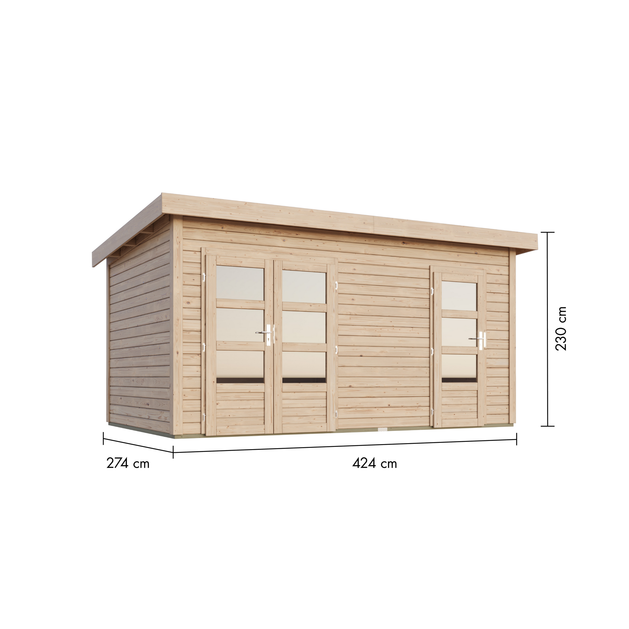 Gartenhaus 'Wattrup' Fichtenholz naturbelassen 230 x 424 x 274 cm
