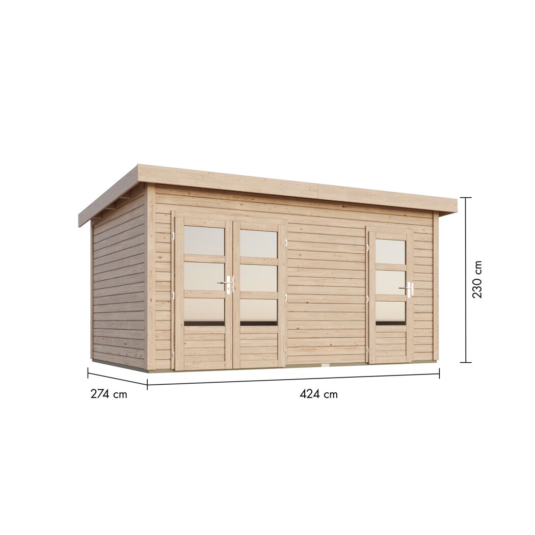 Gartenhaus 'Wattrup' Fichtenholz naturbelassen 230 x 424 x 274 cm