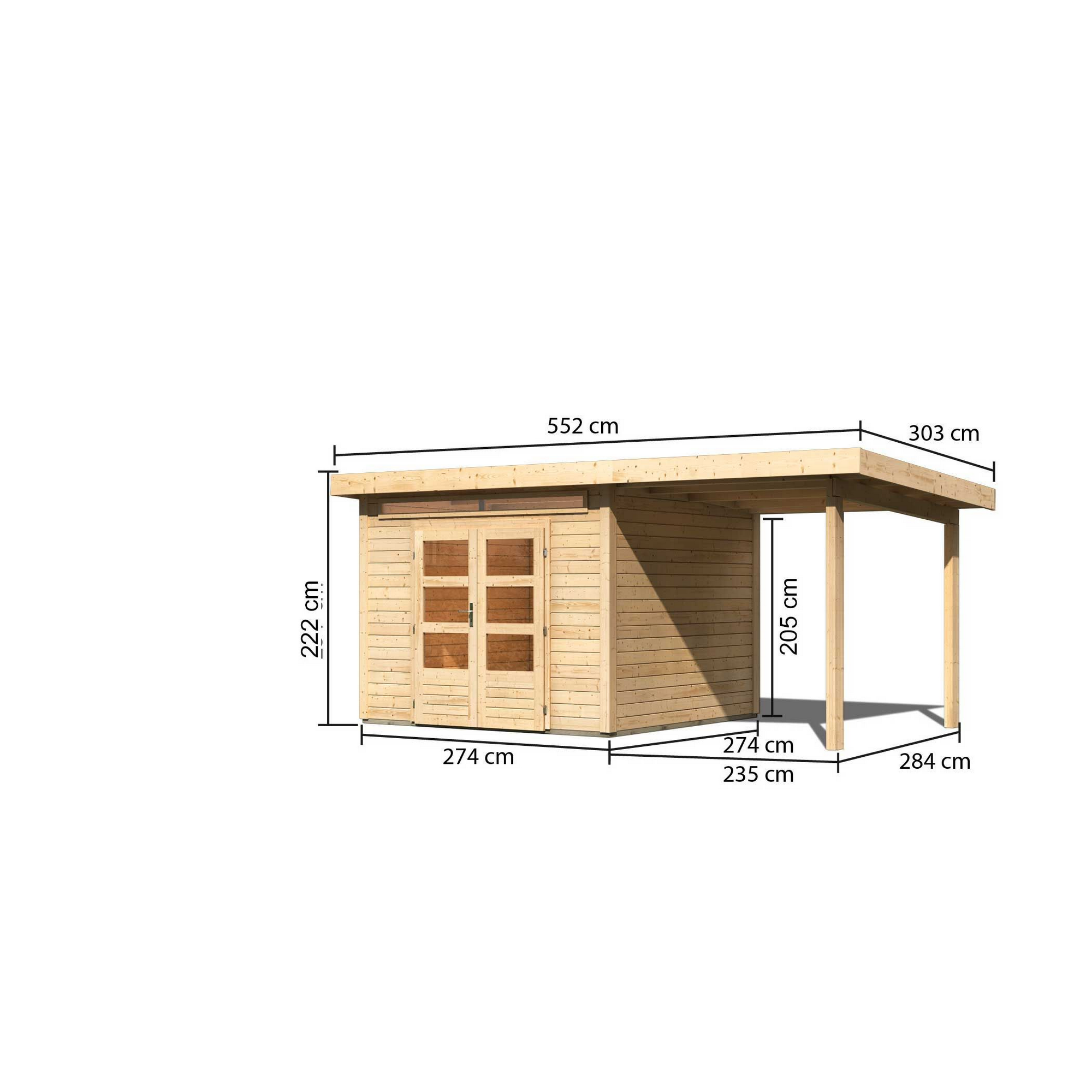 Gartenhaus-Set 'Landern 6' Fichtenholz naturbelassen 222 x 505 x 274 cm