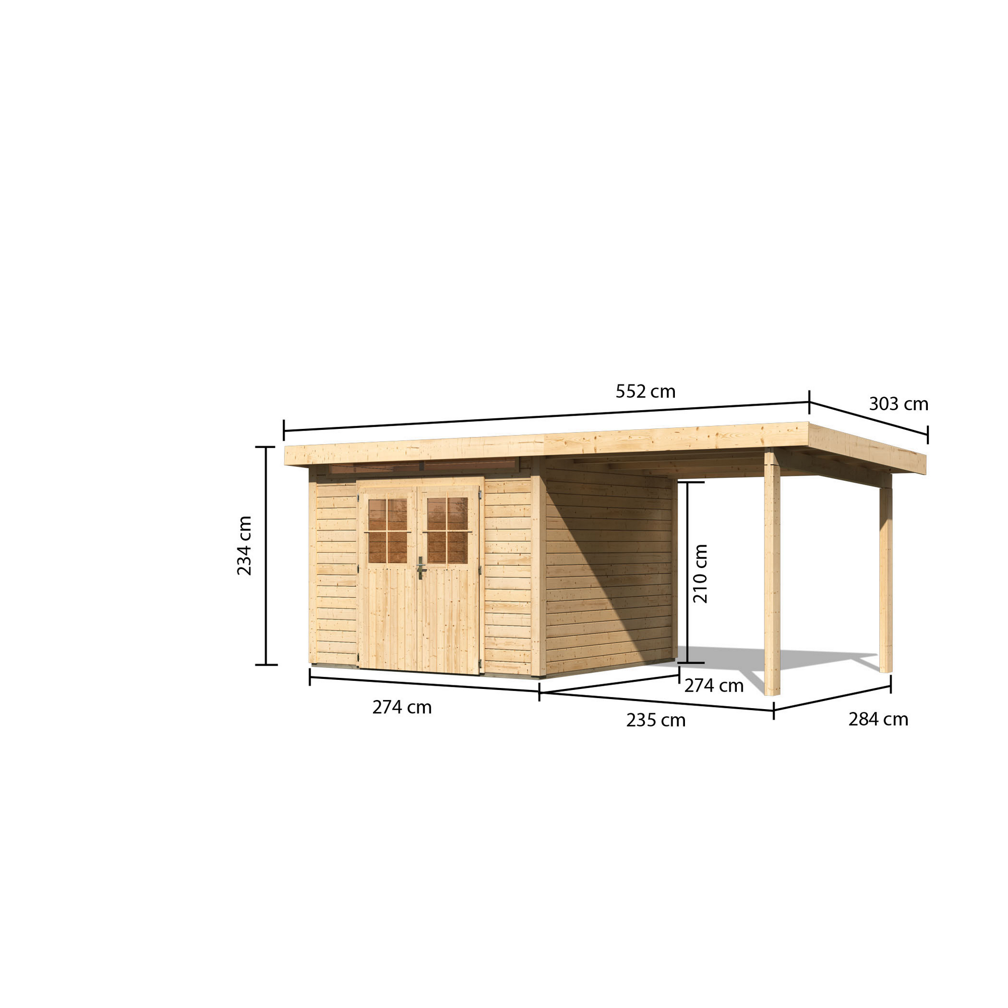 Gartenhaus-Set 'Landern 6' Fichtenholz naturbelassen 222 x 505 x 274 cm