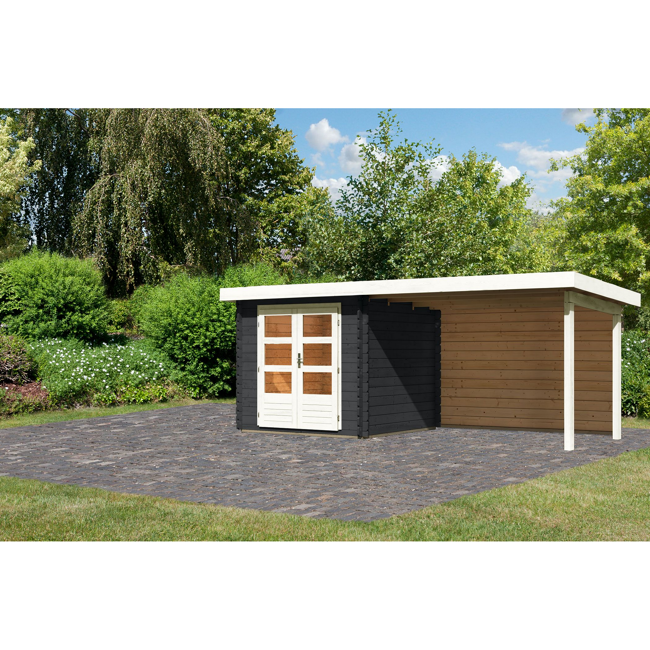 Bild von Gartenhaus-Set 'Kastrup 2' Fichtenholz anthrazit 220 x 237 x 237 cm