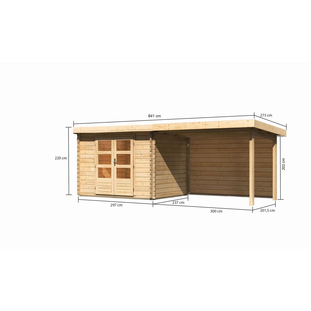 Gartenhaus aus Holz mit Überdachung und Maßen
