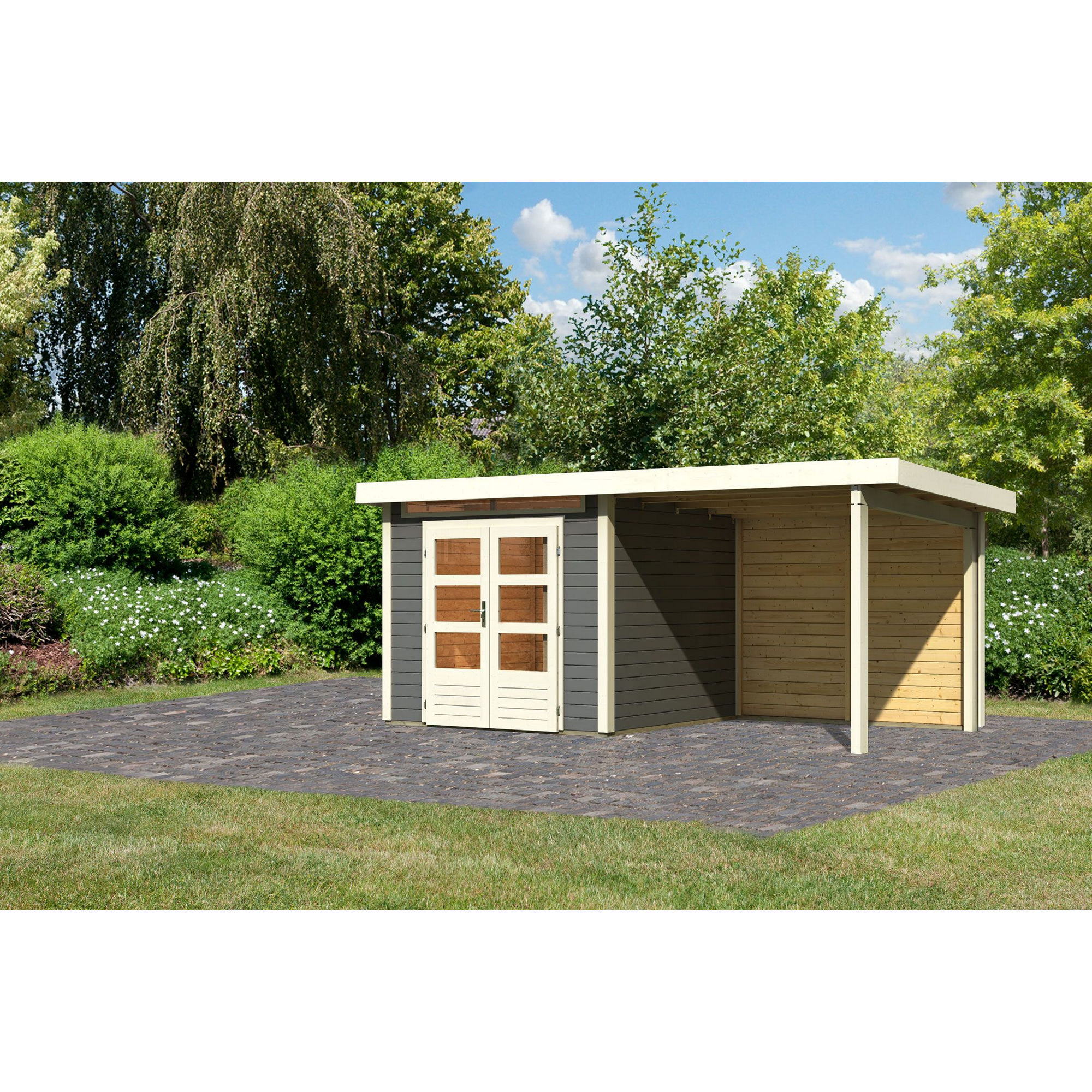 Gartenhaus-Set 'Landern 3' Fichtenholz terragrau 222 x 445 x 244 cm