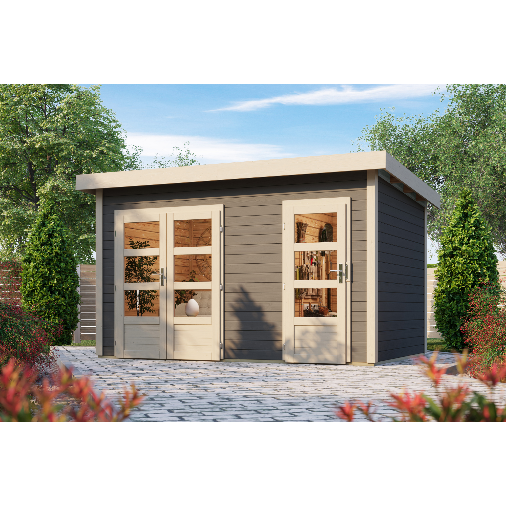 Gartenhaus 'Mintrup' Fichtenholz terragrau 230 x 364 x 244 cm