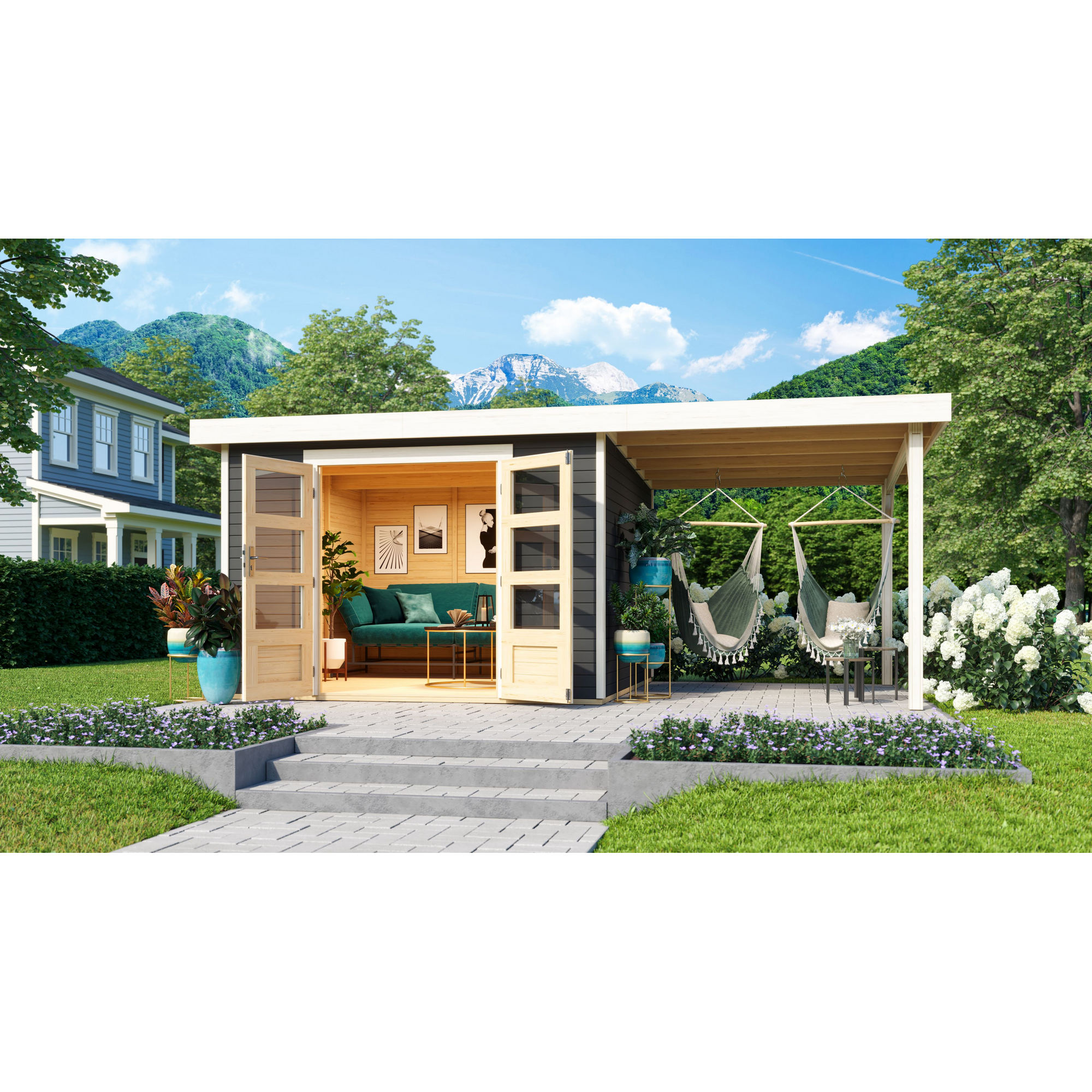 Gartenhaus-Set 'Salta 6' Fichtenholz terragrau 216 x 523 x 306 cm