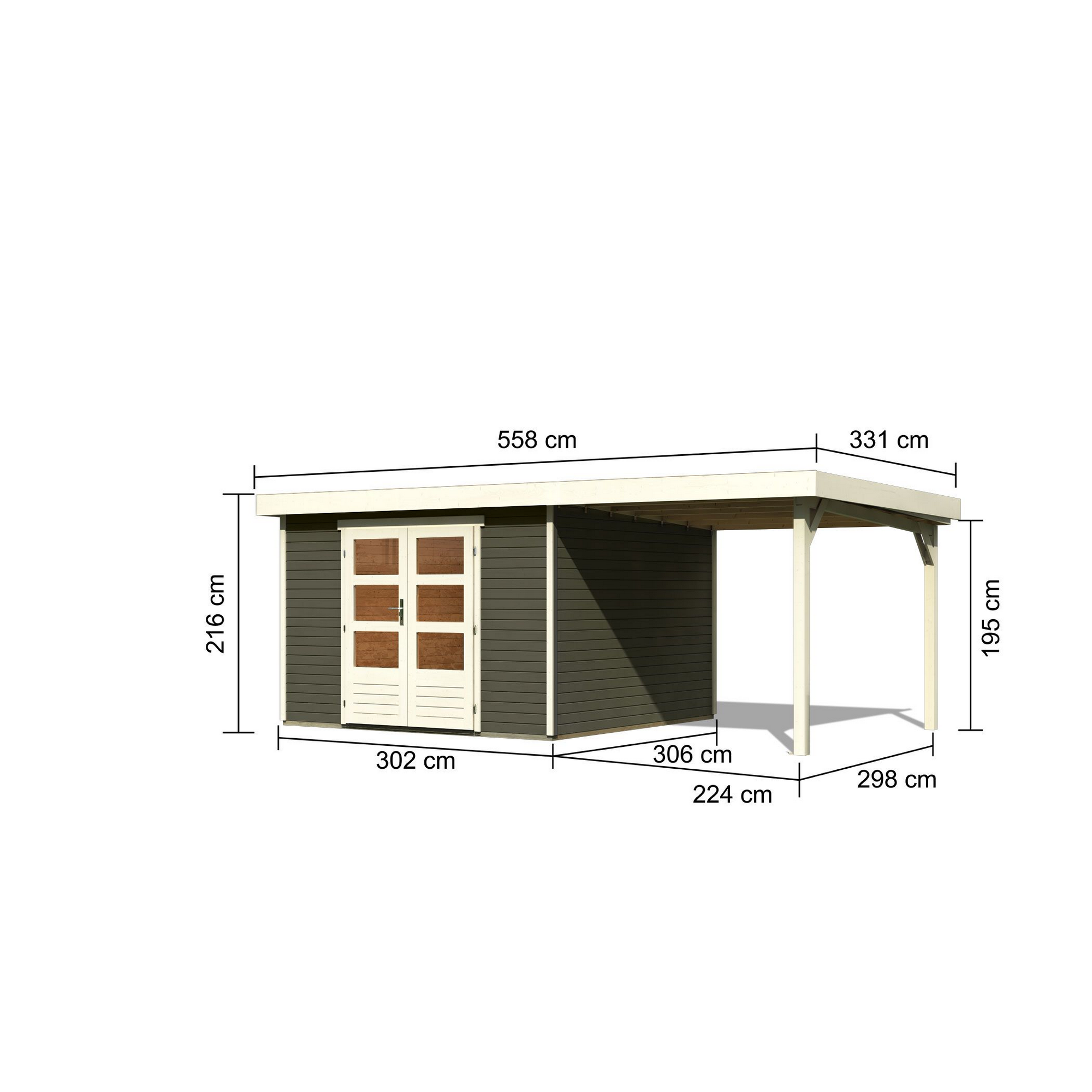 Gartenhaus-Set 'Salta 6' Fichtenholz terragrau 216 x 523 x 306 cm