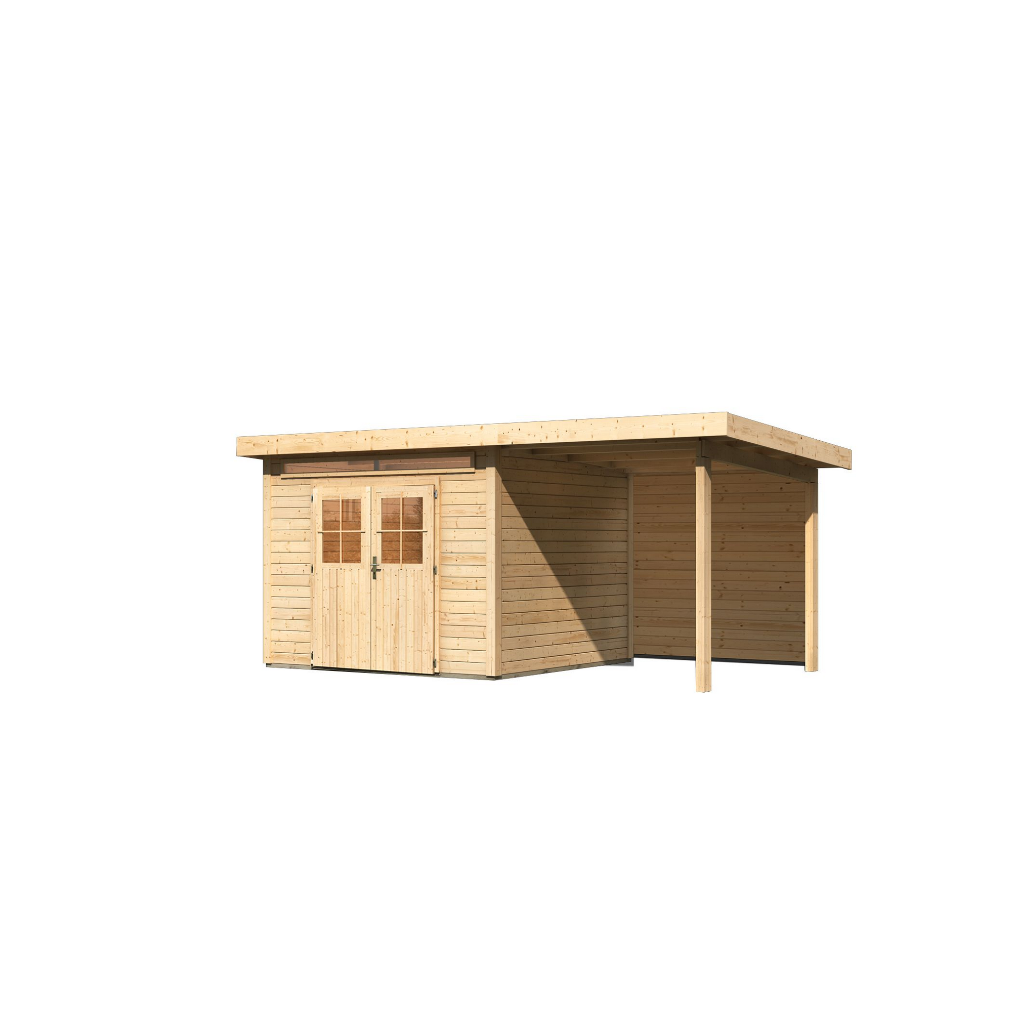 Holzgerätehaus mit Doppeltür und Anbaudach