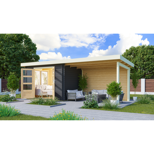 Bild von Gartenhaus-Set 'Kastrup 3' Fichtenholz anthrazit 220 x 297 x 237 cm