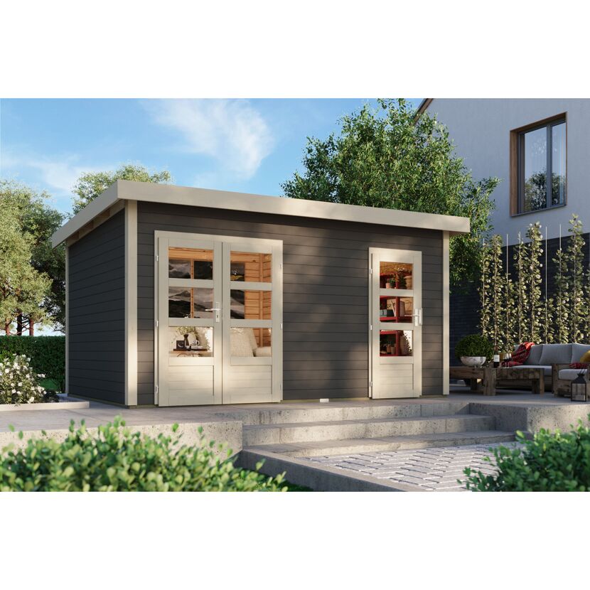 Gartenhaus 'Wattrup' Fichtenholz terragrau 230 x 424 x 274 cm