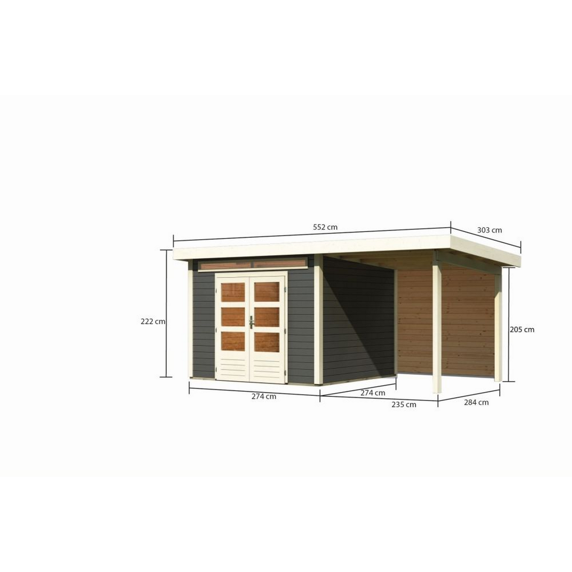 Gartenhaus-Set 'Landern 6' Fichtenholz terragrau 222 x 505 x 274 cm